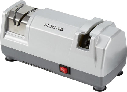 Kitchen Tek 2-Stage Electric Knife Sharpener, 1 Straight-Edge Knife Sharpener With Diamond Grinding Wheel - 120 Voltage, Quick Sharpening, Gray Plastic, For Kitchen Knives