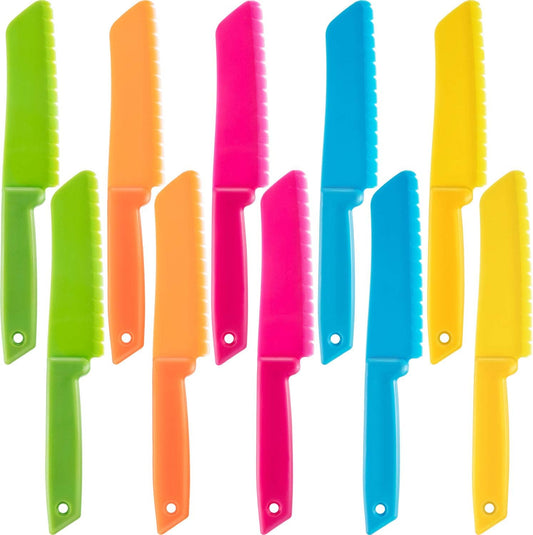 10 Pcs Kid Knife Plastic Kids Safe Knives for Real Cooking | kid knife,kids knife set for real cooking,nylon,kitchen cooking set bulk,children toddler cooking