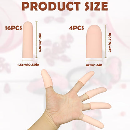 20Pcs Gel Finger Cots Thumb Protector, Silicone Finger Sleeves Cover Protection Tips, Finger Gloves Caps Protectors for Wounds Hand Eczema Arthritis Cracking (Nude)