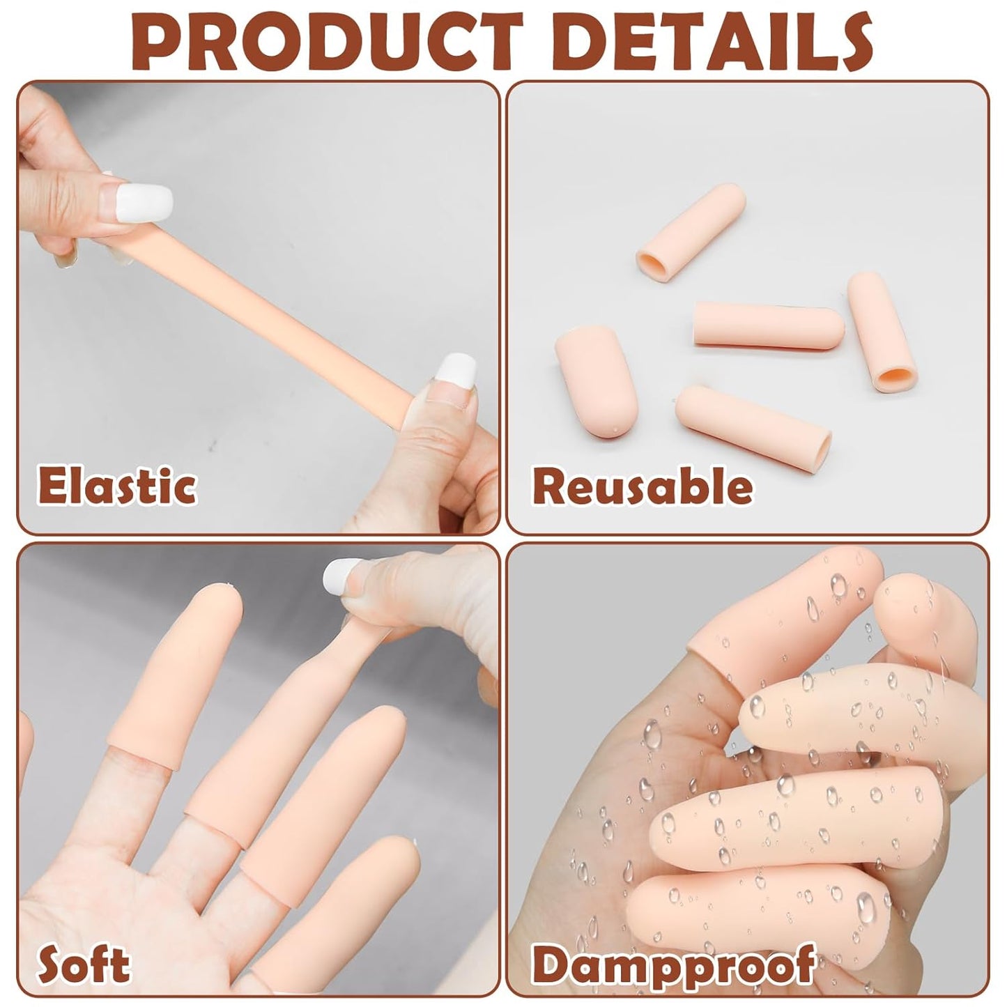 20Pcs Gel Finger Cots Thumb Protector, Silicone Finger Sleeves Cover Protection Tips, Finger Gloves Caps Protectors for Wounds Hand Eczema Arthritis Cracking (Nude)