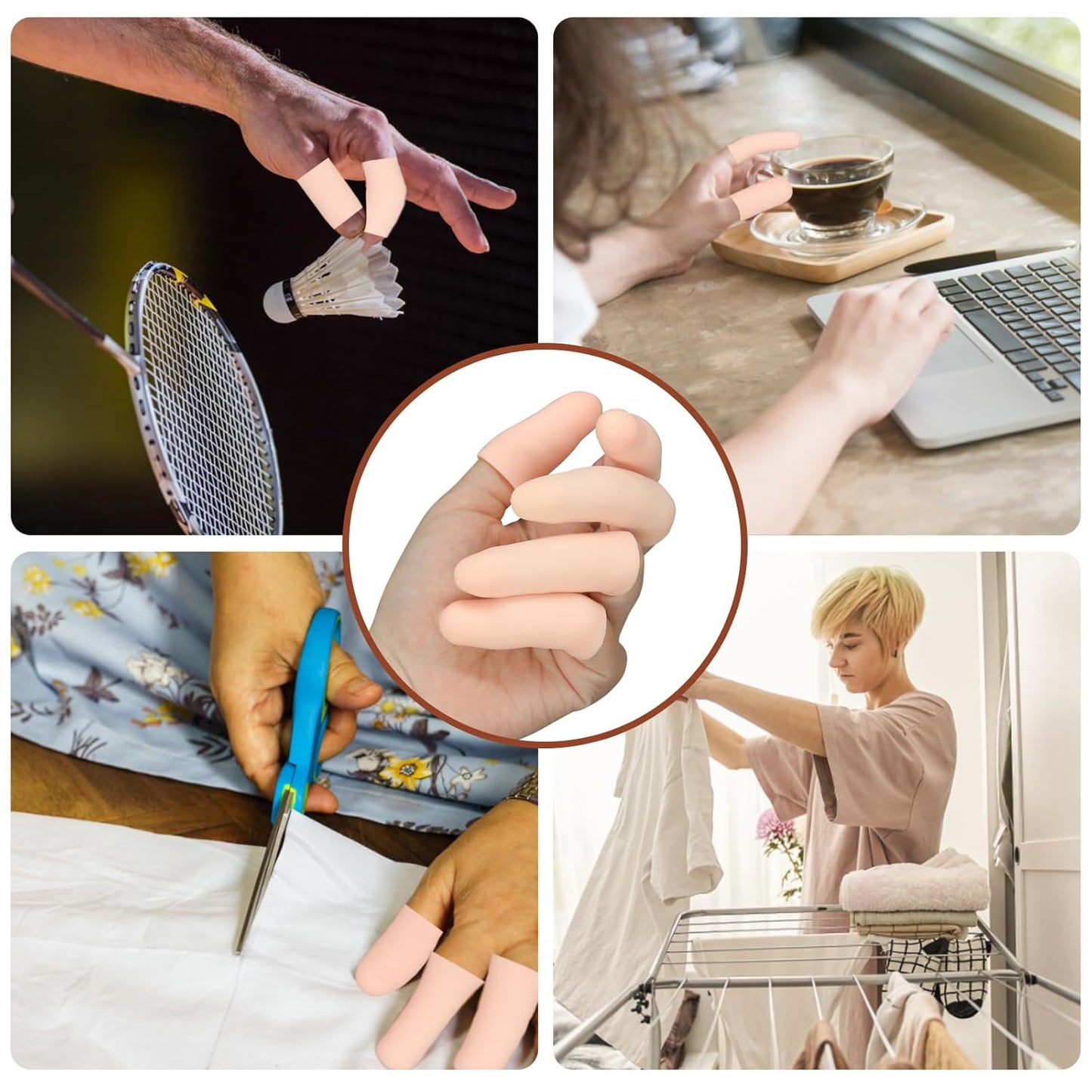 20Pcs Gel Finger Cots Thumb Protector, Silicone Finger Sleeves Cover Protection Tips, Finger Gloves Caps Protectors for Wounds Hand Eczema Arthritis Cracking (Nude)