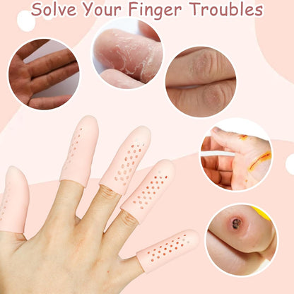 20Pcs Gel Finger Cots Thumb Protector, Silicone Finger Sleeves Cover Protection Tips, Finger Gloves Caps Protectors for Wounds Hand Eczema Arthritis Cracking (Nude)