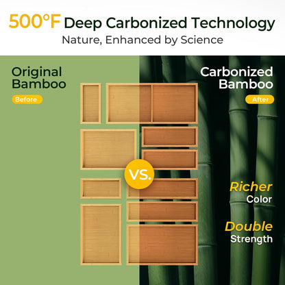 Carbonized Bamboo Kitchen Drawer Organizer, 10 Slots Expandable Silverware Organizer, Utensil Holder & Cutlery Tray, 2.2" Deep for Extra Capacity, Non-Slip Feet Included