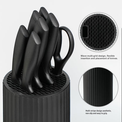 Knife Set, 8-Piece Kitchen Knife Set with Universal Block - Anti-Rust Chef Knives, Ergonomic Design, Dishwasher Safe (Black)