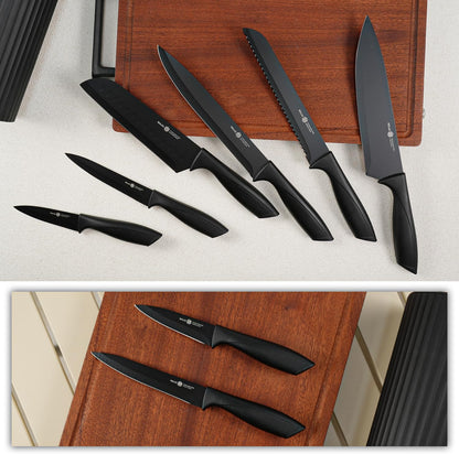 Knife Set, 8-Piece Kitchen Knife Set with Universal Block - Anti-Rust Chef Knives, Ergonomic Design, Dishwasher Safe (Black)