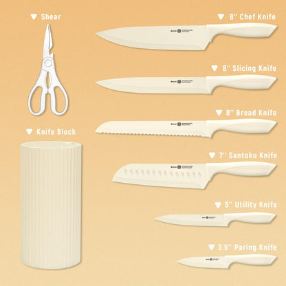 Knife Set, 8-Piece Kitchen Knife Set with Universal Block - Anti-Rust Chef Knives, Ergonomic Design, Dishwasher Safe (Black)