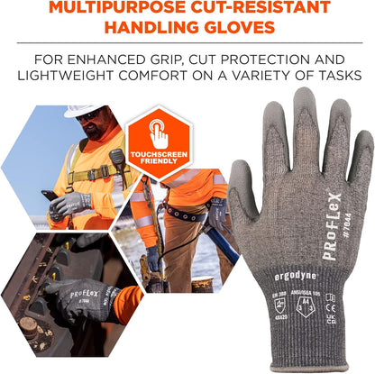 ProFlex 7044 Cut Resistant Work Gloves, ANSI A4, PU Coated Palms for Flexible No Slip Grip. Superior Fit and Feel