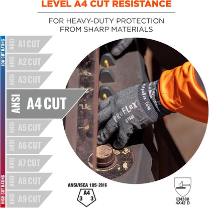 ProFlex 7044 Cut Resistant Work Gloves, ANSI A4, PU Coated Palms for Flexible No Slip Grip. Superior Fit and Feel