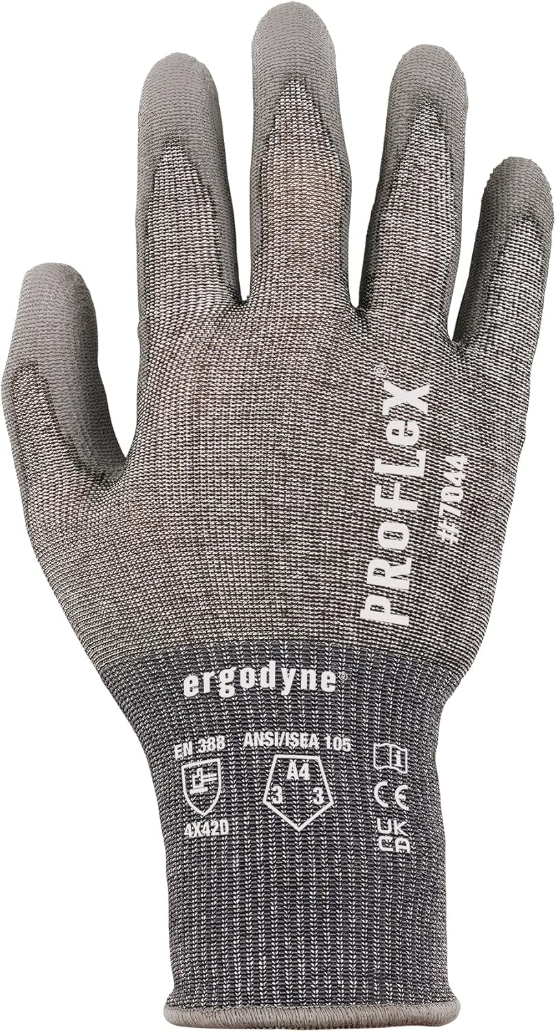 ProFlex 7044 Cut Resistant Work Gloves, ANSI A4, PU Coated Palms for Flexible No Slip Grip. Superior Fit and Feel
