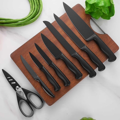 Black Knives Set, 15-Piece Stainless Steel Kitchen Knife Block Sets with Built-In Sharpener, Professional Knife Set with Scissors, Steak Knives