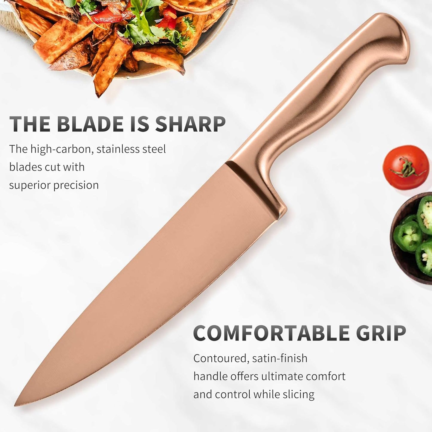 Black Knives Set, 15-Piece Stainless Steel Kitchen Knife Block Sets with Built-In Sharpener, Professional Knife Set with Scissors, Steak Knives