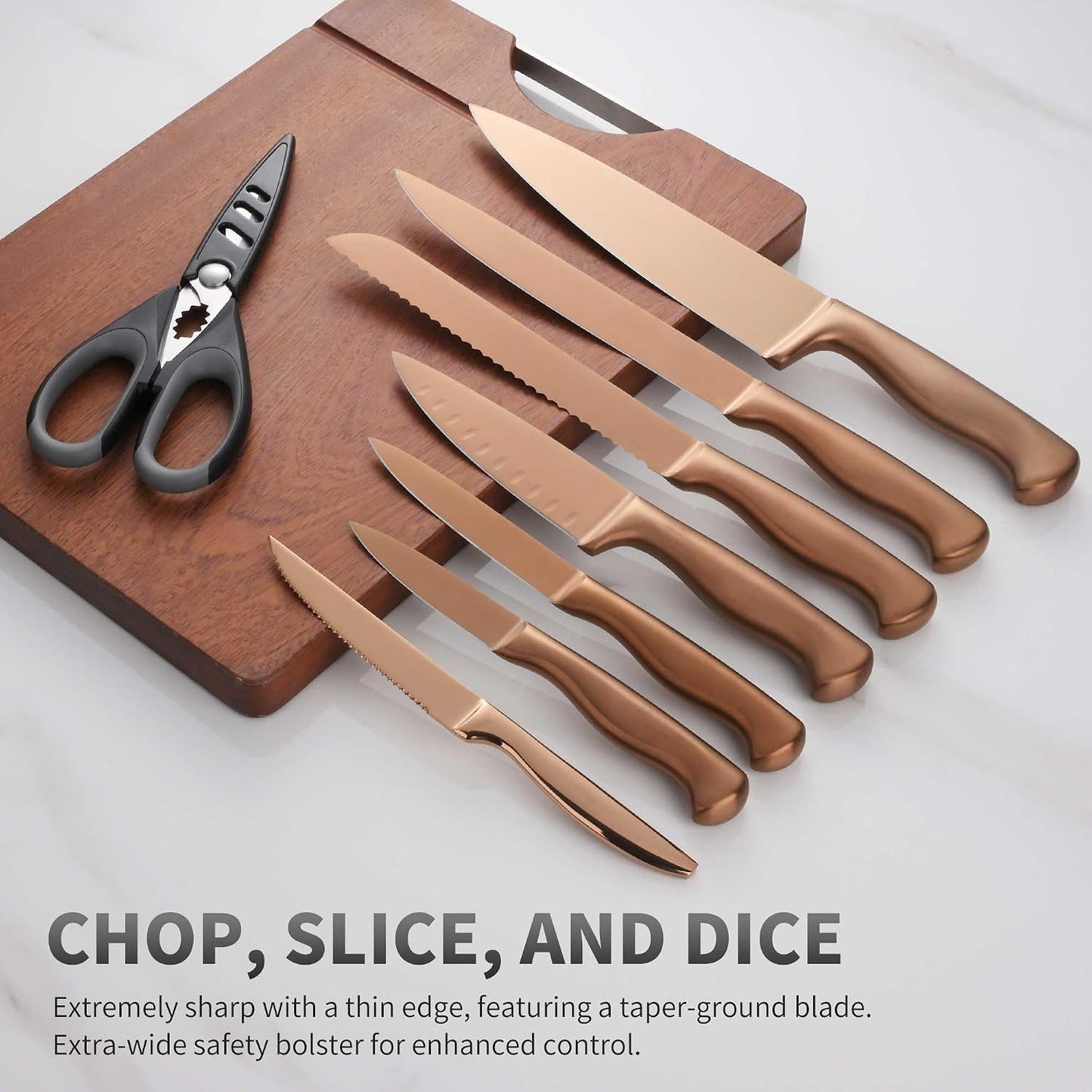 Black Knives Set, 15-Piece Stainless Steel Kitchen Knife Block Sets with Built-In Sharpener, Professional Knife Set with Scissors, Steak Knives