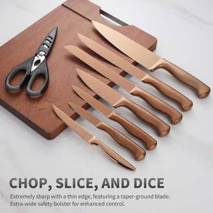 Black Knives Set, 15-Piece Stainless Steel Kitchen Knife Block Sets with Built-In Sharpener, Professional Knife Set with Scissors, Steak Knives