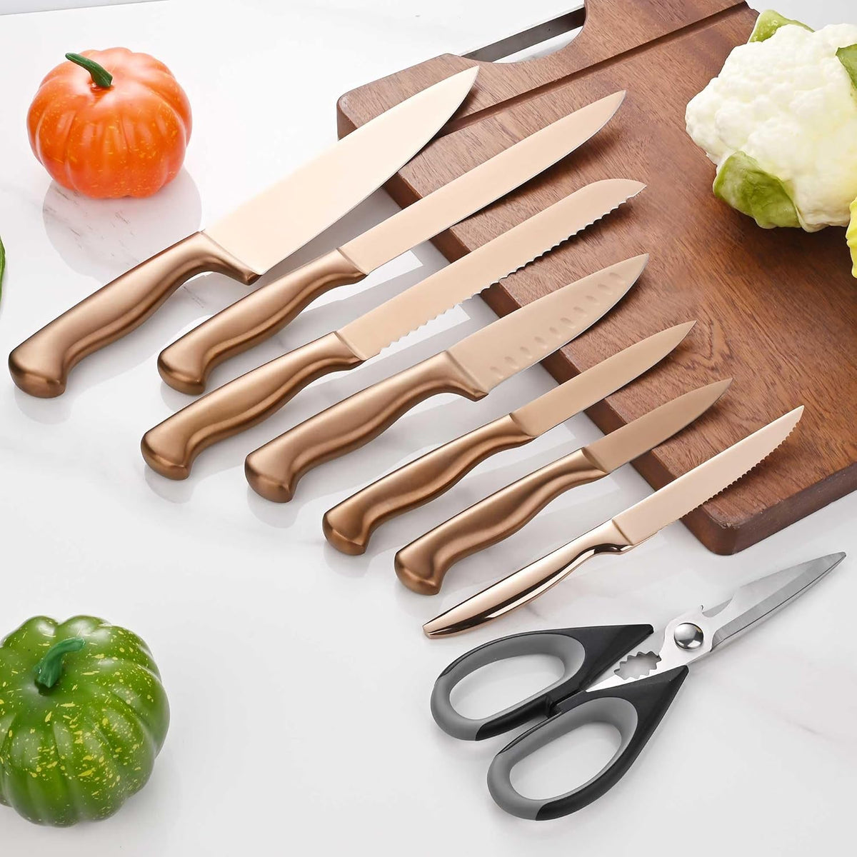 Black Knives Set, 15-Piece Stainless Steel Kitchen Knife Block Sets with Built-In Sharpener, Professional Knife Set with Scissors, Steak Knives