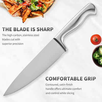 Black Knives Set, 15-Piece Stainless Steel Kitchen Knife Block Sets with Built-In Sharpener, Professional Knife Set with Scissors, Steak Knives
