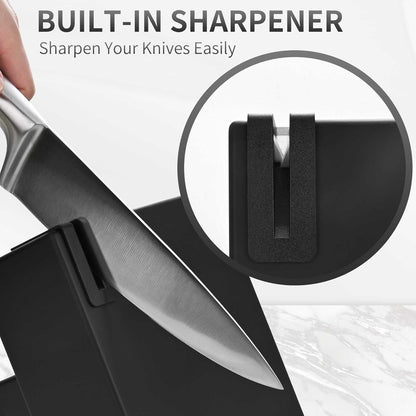 Black Knives Set, 15-Piece Stainless Steel Kitchen Knife Block Sets with Built-In Sharpener, Professional Knife Set with Scissors, Steak Knives