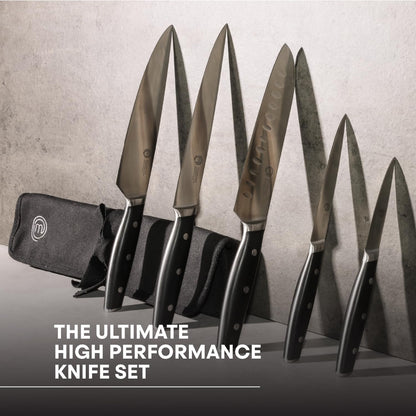 Chef Knife Set with Bag, Knife Roll Set with 5 Professional Quality Kitchen Knives for Precision Home Cooking, High Carbon Stainless Steel Blades & Triple Riveted Handles