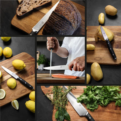 Chef Knife Set with Bag, Knife Roll Set with 5 Professional Quality Kitchen Knives for Precision Home Cooking, High Carbon Stainless Steel Blades & Triple Riveted Handles