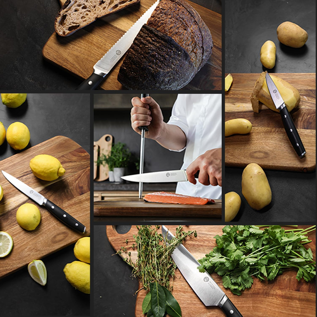 Chef Knife Set with Bag, Knife Roll Set with 5 Professional Quality Kitchen Knives for Precision Home Cooking, High Carbon Stainless Steel Blades & Triple Riveted Handles
