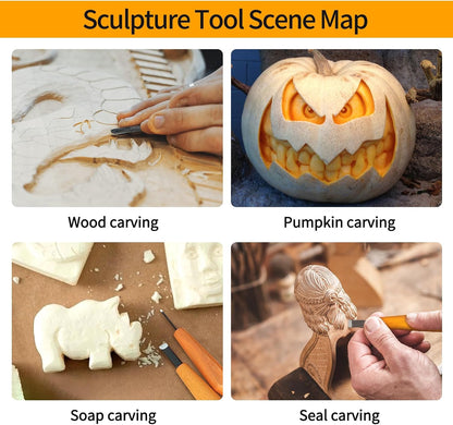 Wood Carving Tools Set - 20 Pcs Wood Carving Knife Set Beginner Whittling Kit with Canvas Case for Adults Children, Carving DIY Wood Carving Kit - Perfect for Beginners and Experts