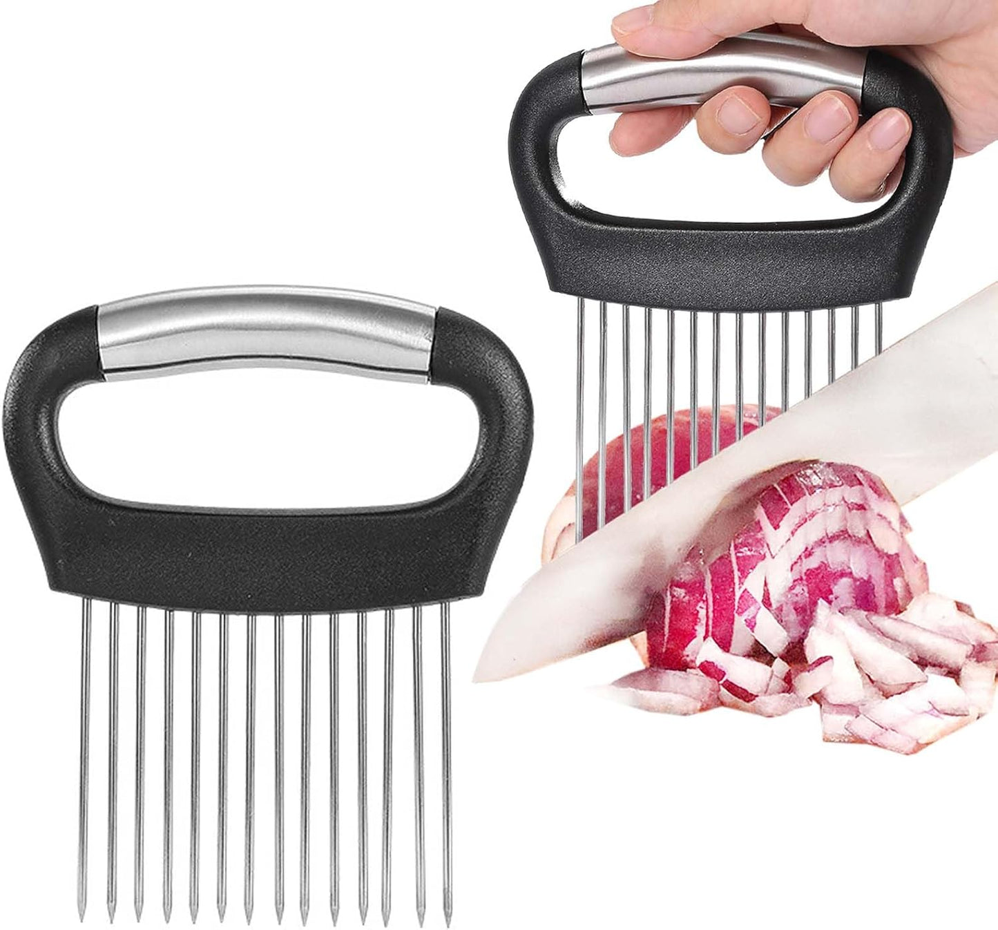 Large Onion Holder for Slicing, 304 Stainless Steel Large Onion Cutter Vegetable Chopper,Tomato Slicer for Potato, Practical Meat Tenderizer Tool, Kitchen Food Slicer Guide for Neat Slicing
