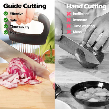 Large Onion Holder for Slicing, 304 Stainless Steel Large Onion Cutter Vegetable Chopper,Tomato Slicer for Potato, Practical Meat Tenderizer Tool, Kitchen Food Slicer Guide for Neat Slicing