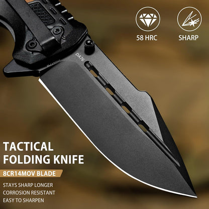 Pocket Knife DA76, 3-in-1 Pocket Knife for Men Box Cutter | 3.7“ 8Cr14MoV Blade Folding Hunting Survival Knife w/ Seat Belt Cutter & Glass Breaker,Tacical Knife Ideal Gift for Men Women