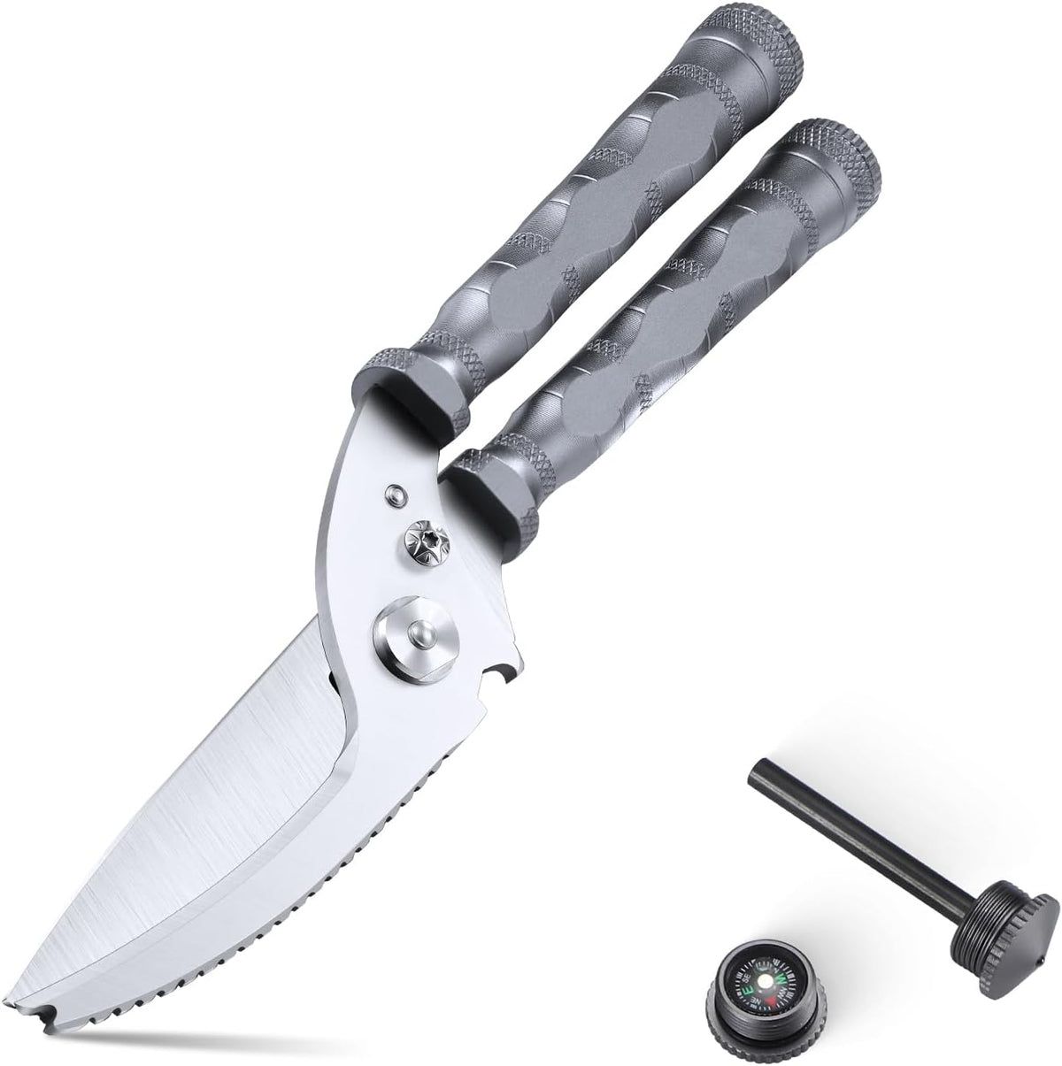 Heavy Duty Kitchen Scissors - Sharp Scissors for Cutting Chicken, Poultry, Turkey, Meat - Stainless Food Kitchen Shears for Professionals - Spring Loaded (Grey)
