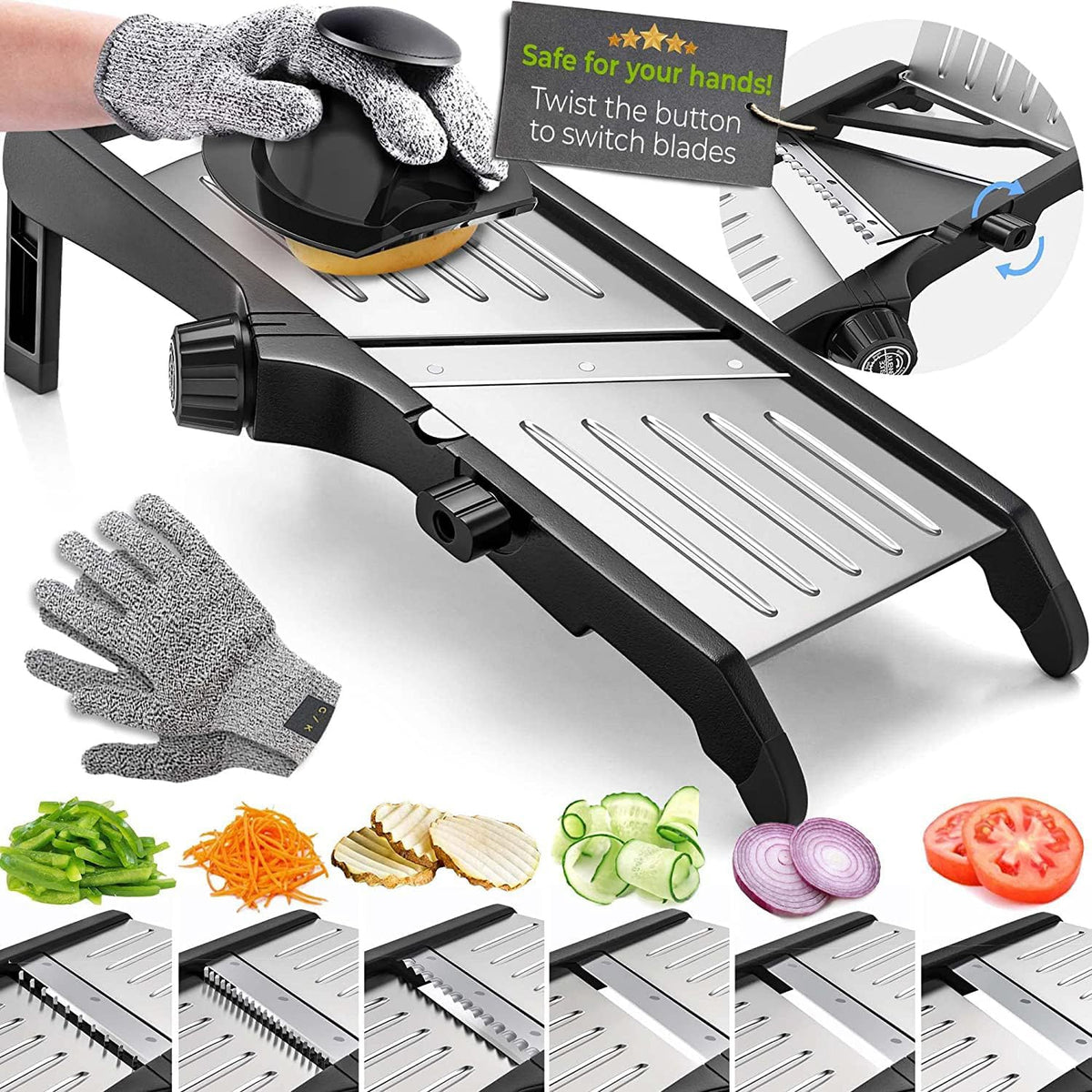 Gramercy Mandoline Slicer for Kitchen with 12 Slice Settings, Black Edition