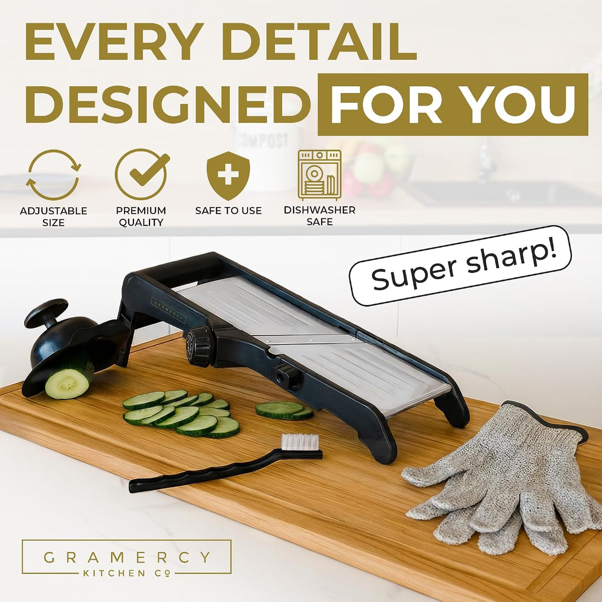 Gramercy Mandoline Slicer for Kitchen with 12 Slice Settings, Black Edition