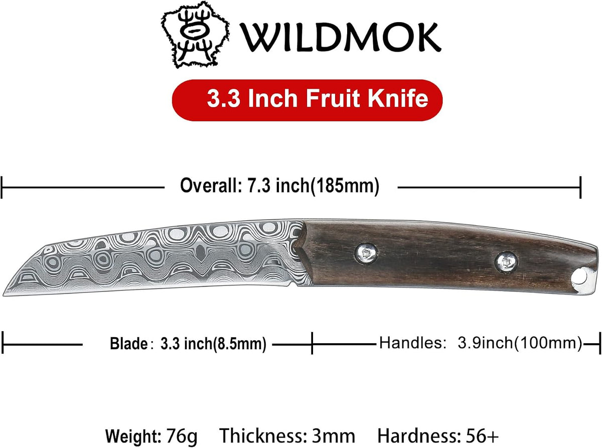 Paring knives Stainless Steel 3.2 Inch Utility Knife Full Tang Fruit Vegetable Cutting Carving Kitchen Knife with Leather Case (A)