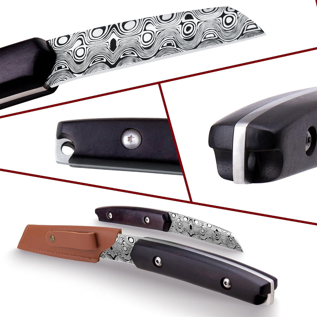Paring knives Stainless Steel 3.2 Inch Utility Knife Full Tang Fruit Vegetable Cutting Carving Kitchen Knife with Leather Case (A)