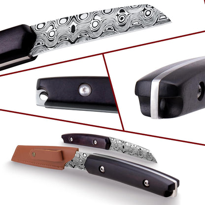 Paring knives Stainless Steel 3.2 Inch Utility Knife Full Tang Fruit Vegetable Cutting Carving Kitchen Knife with Leather Case (A)