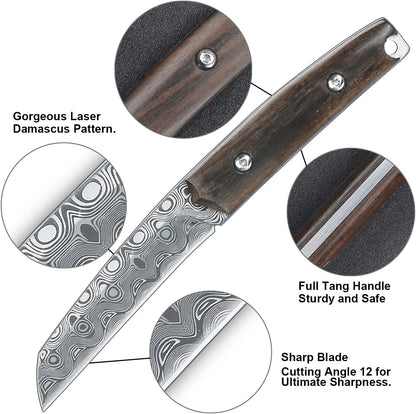 Paring knives Stainless Steel 3.2 Inch Utility Knife Full Tang Fruit Vegetable Cutting Carving Kitchen Knife with Leather Case (A)