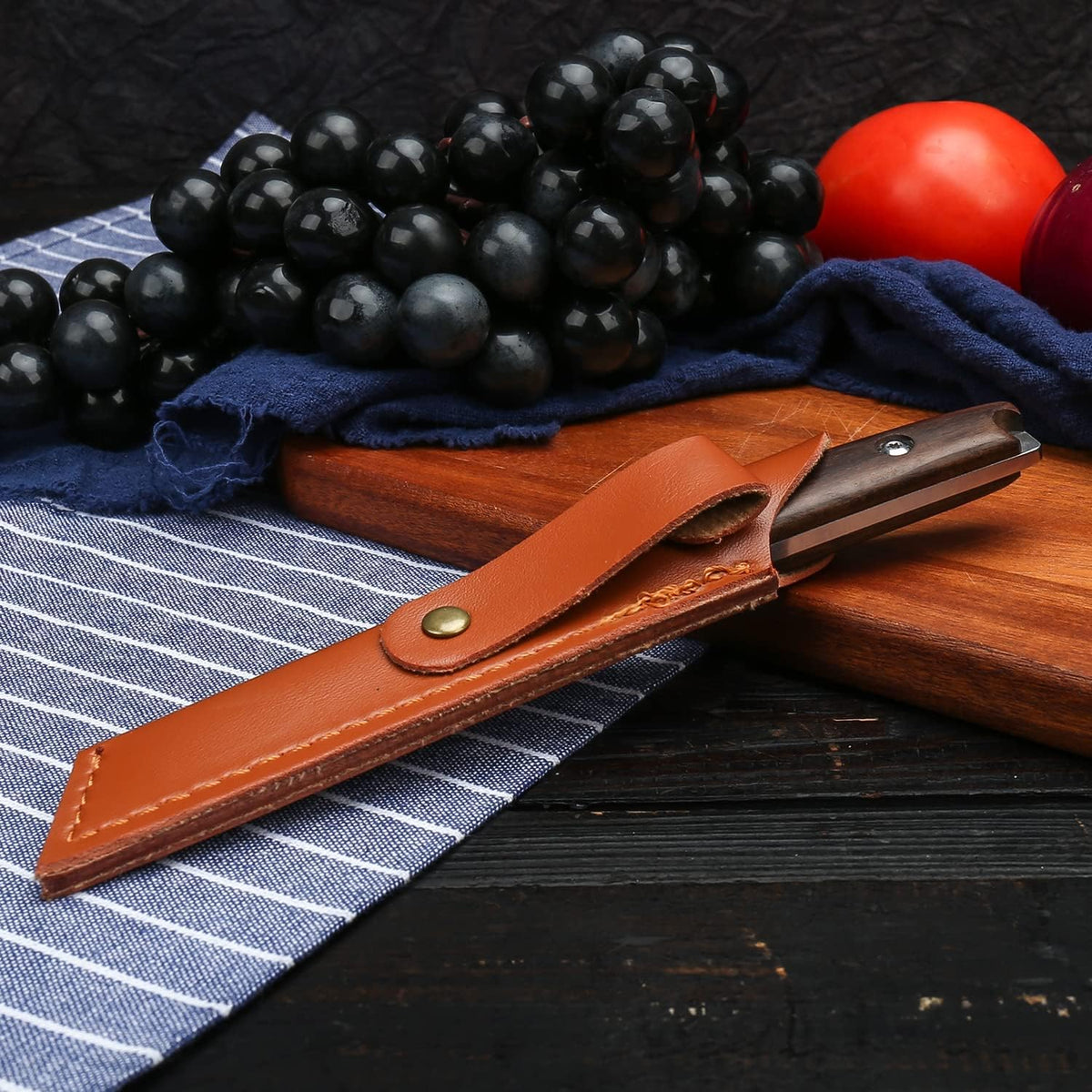Paring knives Stainless Steel 3.2 Inch Utility Knife Full Tang Fruit Vegetable Cutting Carving Kitchen Knife with Leather Case (A)
