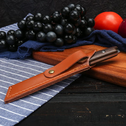 Paring knives Stainless Steel 3.2 Inch Utility Knife Full Tang Fruit Vegetable Cutting Carving Kitchen Knife with Leather Case (A)