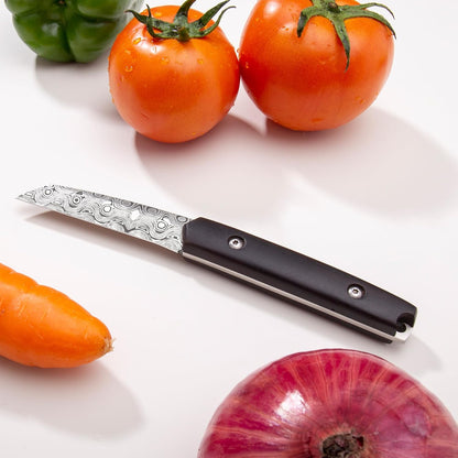 Paring knives Stainless Steel 3.2 Inch Utility Knife Full Tang Fruit Vegetable Cutting Carving Kitchen Knife with Leather Case (A)