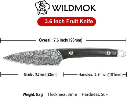 Paring knives Stainless Steel 3.2 Inch Utility Knife Full Tang Fruit Vegetable Cutting Carving Kitchen Knife with Leather Case (A)