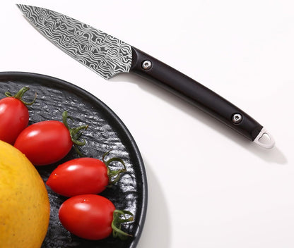 Paring knives Stainless Steel 3.2 Inch Utility Knife Full Tang Fruit Vegetable Cutting Carving Kitchen Knife with Leather Case (A)