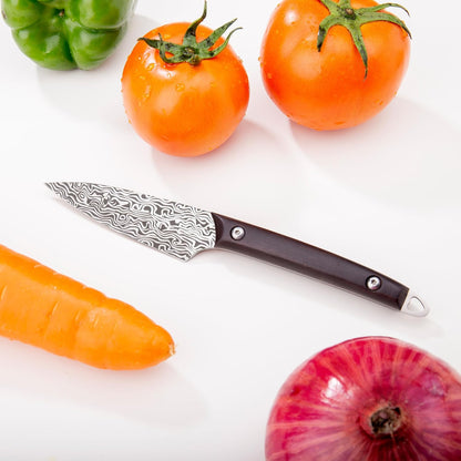 Paring knives Stainless Steel 3.2 Inch Utility Knife Full Tang Fruit Vegetable Cutting Carving Kitchen Knife with Leather Case (A)