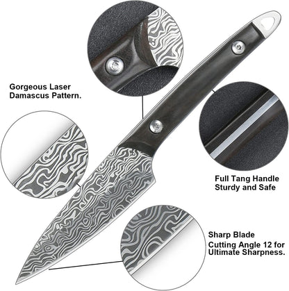 Paring knives Stainless Steel 3.2 Inch Utility Knife Full Tang Fruit Vegetable Cutting Carving Kitchen Knife with Leather Case (A)