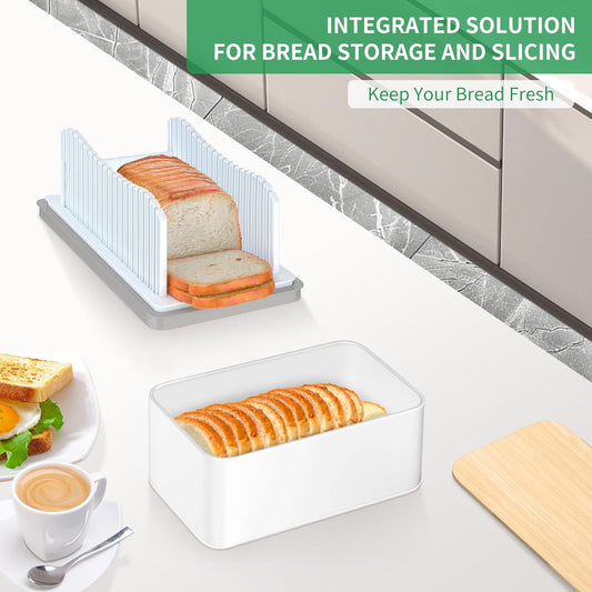 Bread Slicer for Homemade with Box, Foldable Bread Slicing Guide | Compact Bread Cutter with Crumb Tray, Adjustable Width Bread Cutting Guide for Loafs, Sandwiches, Bagels, and Cakes