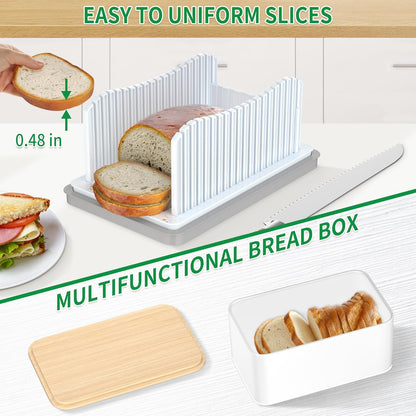 Bread Slicer for Homemade with Box, Foldable Bread Slicing Guide | Compact Bread Cutter with Crumb Tray, Adjustable Width Bread Cutting Guide for Loafs, Sandwiches, Bagels, and Cakes