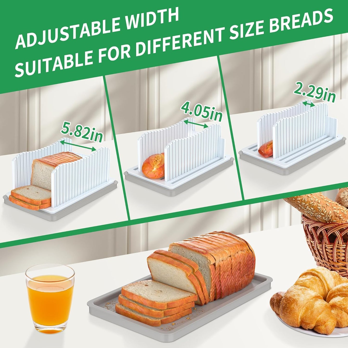 Bread Slicer for Homemade with Box, Foldable Bread Slicing Guide | Compact Bread Cutter with Crumb Tray, Adjustable Width Bread Cutting Guide for Loafs, Sandwiches, Bagels, and Cakes