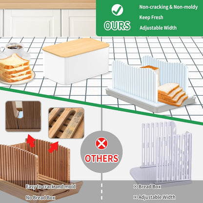 Bread Slicer for Homemade with Box, Foldable Bread Slicing Guide | Compact Bread Cutter with Crumb Tray, Adjustable Width Bread Cutting Guide for Loafs, Sandwiches, Bagels, and Cakes