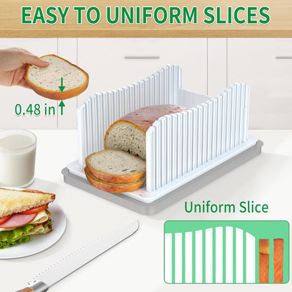 Bread Slicer for Homemade with Box, Foldable Bread Slicing Guide | Compact Bread Cutter with Crumb Tray, Adjustable Width Bread Cutting Guide for Loafs, Sandwiches, Bagels, and Cakes