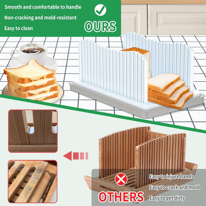 Bread Slicer for Homemade with Box, Foldable Bread Slicing Guide | Compact Bread Cutter with Crumb Tray, Adjustable Width Bread Cutting Guide for Loafs, Sandwiches, Bagels, and Cakes