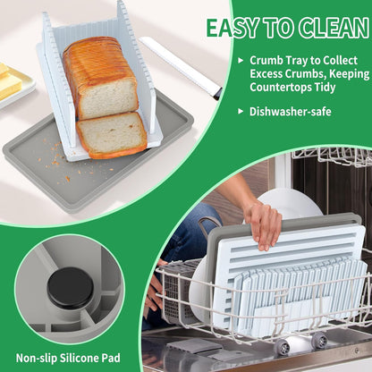 Bread Slicer for Homemade with Box, Foldable Bread Slicing Guide | Compact Bread Cutter with Crumb Tray, Adjustable Width Bread Cutting Guide for Loafs, Sandwiches, Bagels, and Cakes