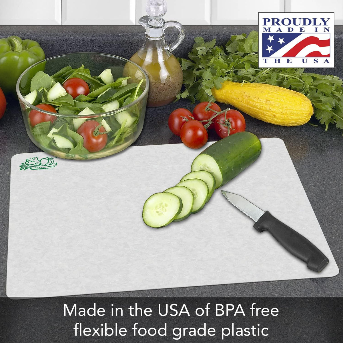 Cut N' Funnel Lightly Frosted Cutting Board Mats with Icons 3 Pack