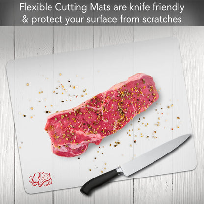 Cut N' Funnel Lightly Frosted Cutting Board Mats with Icons 3 Pack